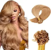 Saisifen Keratin Nail Tip Hair Extensions for Women 27# Honey Blonde Real Human Hair U-tip Hair Extension 50g 100 Strands 18 Inch(45cm)