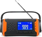 Emergency Weather Radio ，Portable Power Bank with Solar Charging, Hand Crank & Battery Operated, SOS Alarm, AM/FM & LED Flashlight for Outdoor Emergency