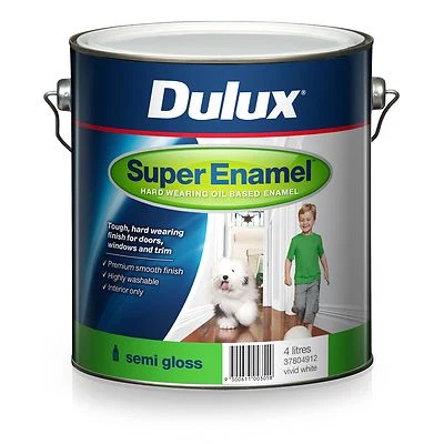 DULUX 4 LITRE SUPER-ENAMEL OIL-BASE INTERIOR SEMI-GLOSS WHITE PAINT