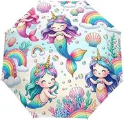 [Joisal] Cute Panda Bear Hold Big Lollipop Automatic Open and Close Umbrella, Small Travel Umbrella, Unbreakable Umbrella Windproof