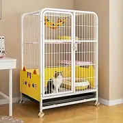 Cat Enclosures, Multi-layer Cat Cage, Cat Playpen, Large Cat Cage, with Heightened Baffle, with Foot Pad, Pet Playpen, with 4 Wheels, with Hammock And Ladder, for 1-4 Cats(White,30.7x21.7x43