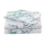 White Blue Floral Printed Sheet Set Full Size, 4 Piece Botanical Microfiber S...