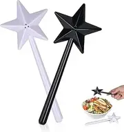 HKYLRAT 2 Pcs Salt and Pepper Shaker Magic Wands, Magic Star Wand Shaped Seasoning Bottle Refillable Spice Tools Seasoning Container with 3 Holes Kitchen Supplies (Black&White)