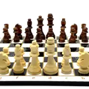 Black White Marble Patterned Wooden Chess Board and Wooden Classic Chess Pieces