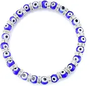 JewelrieShop Turkish Evil Eye Murano Glass Beads Beaded Bracelet with Rondelle Spacer (6mm Blue Eye Beads)