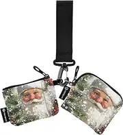[XYMZR] Mini Zip Around Wristlet keychain Wallet Christmas Tree Santa Snow for Women Personalized Pattern Detachable Dual Pouch Wristlet Portable Wallet Phone Coin Purse, Multi-colored, One Size
