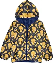 [GuoChe] Sherpa Fleece Girls Happy Halloween Yellow Skulls Black Winter Coat Toddler Girl Navy Blue Fleece Zip Up Jacket
