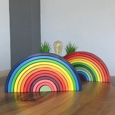 12pcs XLarge Rainbow Wooden Stacker Building Blocks Nesting Montessori Grimm Toy