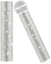 Vukasi Silver Microphone Decorative Sleeve, Glitter Wireless Microphone Cover, Sparkling Bling Rhinestones Mic Handle Sleeve Protector for DiscoStage Tours & TV Shows (Mic Not Included)