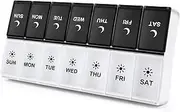 Pill Organizer 2 Times a Day - Pill Box 7 Day,Large Weekly Medicine Pill Organizer with Dust-Proof Container, Pill Case to Hold Daily Vitamins, Supplements and Medication,Pill Box Pill Case Travel Pill Organizer ﻿ (Black-White)