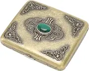 [Dpofirs] Cigarette Pocket Holder, Retro Jade Decoration Brass Double Sided Spring Clip Compact Metal Cigarette Case for 20 Cigarettes Indoor Use (#1)