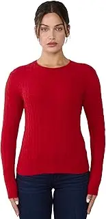 [JENNIE LIU] Women's 100% Cashmere Cable-Knit Long Sleeve Pullover Crew Neck Sweater, Red, Large