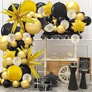 VinTS 123 Pcs Black And Gold Balloons Garland Arch Kit with Gold Starburst Balloons,Black Gold and Metallic Confetti Gold Balloons Suitable For Graduation,Birthday,Anniversary Decorations