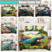 Colorful Peacock Butterfly Flower Feather Floral Duvet Quilt Cover Bedding Set