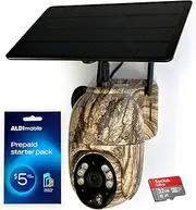 Elinz WiFi PTZ Solar Powered Camouflage Outdoor Security Camera 3MP 2K HD Resolution 360° IP65 Home Surveillance CCTV, 2-Way Talk, PIR, Siren, Colour Night Video, 32GB SD Card, Aldi Sim Included