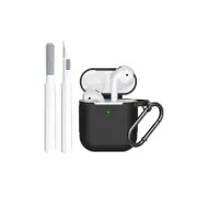 Airpods Case Cover Silicone Protective Case for Apple AirPod 2nd and 1st Generation with Cleaner Kit and Keychain-Black