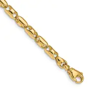 Solid 14K Yellow Gold 8.5 inch 4.1mm Fancy Barrel Link with Fancy Lobster Clasp Bracelet