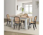 Oikiture 160cm Extendable Dining Table with 4PCS Dining Chairs Rattan White