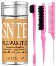 Hair Wax Stick, Slick Back Hair Brush Set 4Pcs, Wax Stick for Hair Bristle Brush