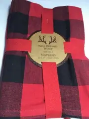 WELL DRESSED HOME NAPKINS (4) RED BLACK CHECK BUFFALO 20 X 20 100% COTTON NWT