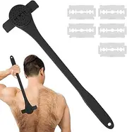 Back Hair Shaver for Men - Ergonomic Long Handle Trimmer with Silicone Grip, 2-in-1 Multifunctional Massage Grooming Tool for Easy Reach