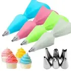 8Pcs/Set Silicone Icing Reusable Piping Pastry Bag 6 Stainless Steel Cake Nozzle