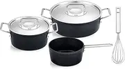 [Fissler] Adamant/Aluminium Cooking Pot Set, 4 Pieces, Pots Coated with Metal Lid, Non-Stick (1 Saucepan, 1 Saucepan) + Induction Original Profi Collection® Whisk
