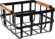 Square Metal Storage Basket with Bamboo Handles | Medium | Farmhouse Style Wire