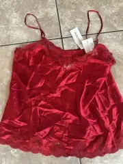NWT Nordstrom Intimates M Silk Cami Top PJ Sleepwear Red Lace Accent