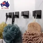 4 Pieces Black Square Hooks Self Adhesive Clothes Hanger Bathroom