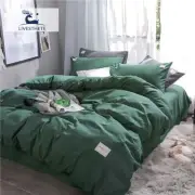 Luxury Dark Green Bedding Set Soft Printed Duvet Cover Flat Sheet Bed Linen