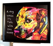 DOG WAGS TAIL ,DEAN RUSSO CANVAS FRAMED ART
