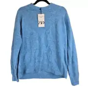 NWT Zara Wool Alpaca Women Sweater Size XL Preppy Cozy Bohemian Cottagecore Blue