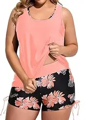 [Holipick] Women 3 Piece Plus Size Tankini Swimsuits Tummy Control Bathing Suits with Bikini Top with Boy Shorts