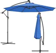 3M Cantilever Parasol Premium Garden Parasol Umbrella Solar Powered Built-in LED Light Banana Patio Umbrella Beach Umbrella for Garden, Patio, Pool Blue
