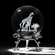 HDCRYSTALGIFTS 60mm 3D Laser Engraved Mom and Baby Giraffes Crystal Ball Paperweight Art Glass Animals Figurine Collectibles Glass Decorative Full Sphere with Stand Giraffe Gifts