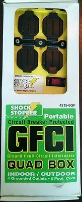 Shock Stopper Portable Circuit Breaker Protected GFCI Quad Box 4 grounded outlet