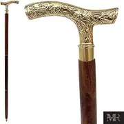 SouvNear Walking Stick - Men Derby Canes and Wooden Walking Stick for Men and Women - 37 Brown Ebony Brass T Shape Handle in Golden Tone Natural Wood Unisex Cane