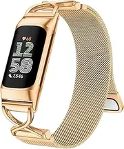 JKD X-Shape Metal Band Compatible with Fitbit Charge 6/ Charge 5 Bands for Women Men, Soft Stainless Steel Mesh Loop Strap Bracelet Wrist Band Replacement for Fitbit Charge 5/ Charge 6 Fitness Tracker