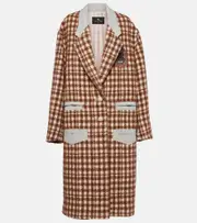 [Etro] Etro Embroidered houndstooth wool-blend coat AU 6 brown