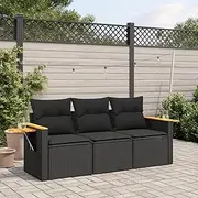 3 Piece Garden Sofa Set with Cushions Black Poly Rattan Patio Bar Sets