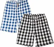 [WORW] Men's Pajama Shorts, Cotton Plaid PJ Bottoms with Pockets
