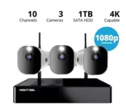 Night Owl 4K Wi-Fi NVR W/1TB Hard Drive Batteries 1080p HD 3 Spotlight Cameras