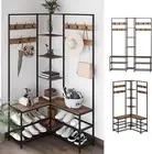 Extra Large Corner Hall Tree with Shoe Rack Storage Bench Display Open Shelves