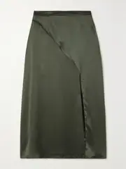 [NET-A-PORTER For The King’s Foundation] NET-A-PORTER For The King's Foundation - + Net Sustain Wrap-effect Organic Silk-satin Midi Skirt - Green - UK 14 UK 14 Green