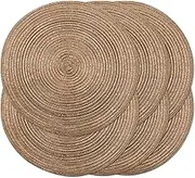 Noctiflorous Round Braided Placemats 15 Inch Round Table Mats Set of 6 for Dining Tables Natural Woven Heat Resistant Place Mats (Brown Shine)