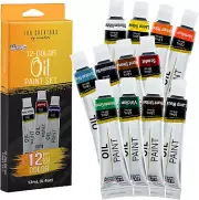 Vibrant 12 Color Oil Paint Set - 12ML Tubes for All Artists - Blendable & Long-L