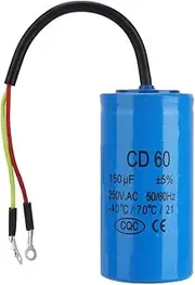 Joyzan CD60 Run Capacitor, Anti Explosion Heat Resisting Run Capacitor 150Uf Capacity 250V Ac 50/60Hz Frequency Round Blue Capacitors with Wire Lead for Motor Air Compressor Start Motors Conditioner