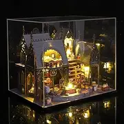 DIY Miniature Dollhouse Kit with Dust Cover Wooden Magic Cabin Making Kit with Furniture and LED Light Handmade Mini Crafts Doll House Kit Exquisite Wooden Model Building Set for Beginners