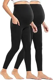 [POSHDIVAH] Women's Maternity Workout Nakedlux Leggings with Pockets Over The Belly Pregnancy Soft Activewear Yoga Pants